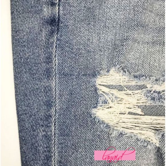 American Eagle Stretch Tomgirl Jeans Slashed Sky Destroyed Ripped BF Boyfriend 0 - Picture 8 of 14